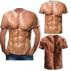 Abdominal Muscle Shirt with Eight-Pack Abs, Creative and Funny Macho Meat-Themed Clothing, Short-Sleeved T-Shirt with 3D Stereo Pattern, Personalized Fake Breast Shirt