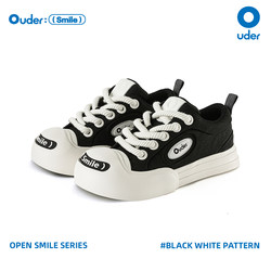 【White Deer Same Style】Ouder Smiler Open-Toe Canvas Shoes for Women, Thick Sole, Height Increasing, Round Toe, Black and White Chunky Shoes