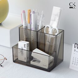 Pen Holder Storage Box, Simple Style, Office Desktop, Multi-Functional Stationery, Transparent Acrylic Student Desktop Bucket