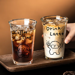 ins Wind Cartoon Glass Cup for Men and Women Original Transparent Coffee Cup Household Drinking Cup Juice Beer Milk Cup