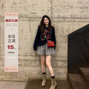 
Echoone Warm Winter Handmade Crocheted Mohair Sweater Fashionable Retro Style Loose Round Neck Pullover Top