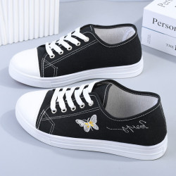 Casual Black Canvas Shoes for Women, Korean Style Trendy Versatile Soft-Soled Shoes, Non-Slip Comfortable Sneakers, Old Beijing Cloth Shoes