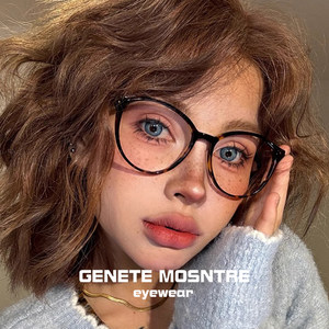 
Retro tortoiseshell American cat-eye round frame myopia glasses for women with optional anti-blue light sheet eye frame, ultra-light