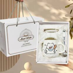 High-Quality Ceramic Mug with Lid and Spoon in the Shape of a Samoyed Puppy, a Creative Birthday Gift for Girls