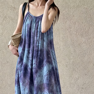 
[Sling Style] Spring and Summer Cotton Silk New Chinese A-line Skirt Chinese Style Floral Loose Casual Slim Sling Dress