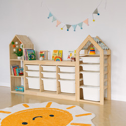 Children's Room Solid Wood Toy Storage Cabinet, Storage Cabinet, Living Room Wall-Mounted Storage Cabinet, Picture Book Shelf, Two-In-One Storage Cabinet