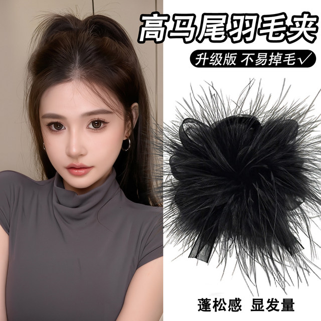 High ponytail fixed artifact black feather gripper female high-end 2025 new hairpin shark clip on the back of the head