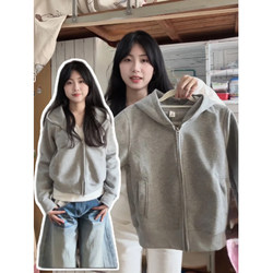 Gray Shoulder-Length Sweatshirt with Hood, Short Style, Korean Style for Women, Suitable for Spring and Early Spring, Slim Fit Top, 2026 New Model