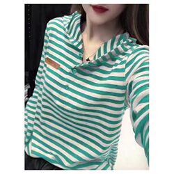 Clearance Sale~ Women's Long-Sleeve Sweatshirt for Spring and Autumn, Fashionable and Versatile Striped T-Shirt, Thin Hooded Top