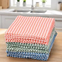 Coral Velvet Cleaning Cloth, Non-Oil-Absorbing, Lint-Free Dishwashing Cloth, Striped Cleaning Cloth, Cationic Water Ripple Scouring Pad