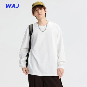 
2025 American 300g heavy sweatshirt for men's high-end pure cotton long-sleeved T-shirt solid color base shirt clothes