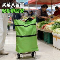 Portable Grocery Shopping Cart, Foldable Backpack-Style Shopping Bag, Lightweight Wheeled Handcart, Household Small Trolley