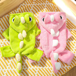 Cat Clothes, Winter Clothing, Anti-Shedding, Warm, Fleece-Lined, Four-Legged Flannel Dinosaur Costume, Small Dog Clothes