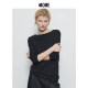 440ME Women's Clothing New Autumn Classic Black Elegant Small One-Line Collar Top Slim Base Long Sleeve T-shirt