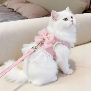 
Cat traction rope to prevent escape from going out, special cat leash, kitten vest style, adjustable pink bow chest and back