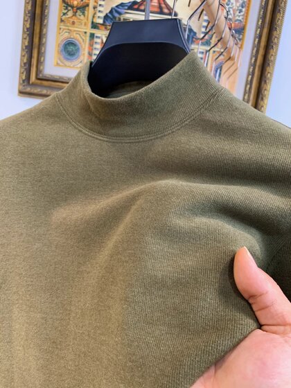 
ZIQQO~ Soft and white! Autumn and winter half turtleneck bottoming shirt for men solid color double-sided German velvet warm long-sleeved T-shirt