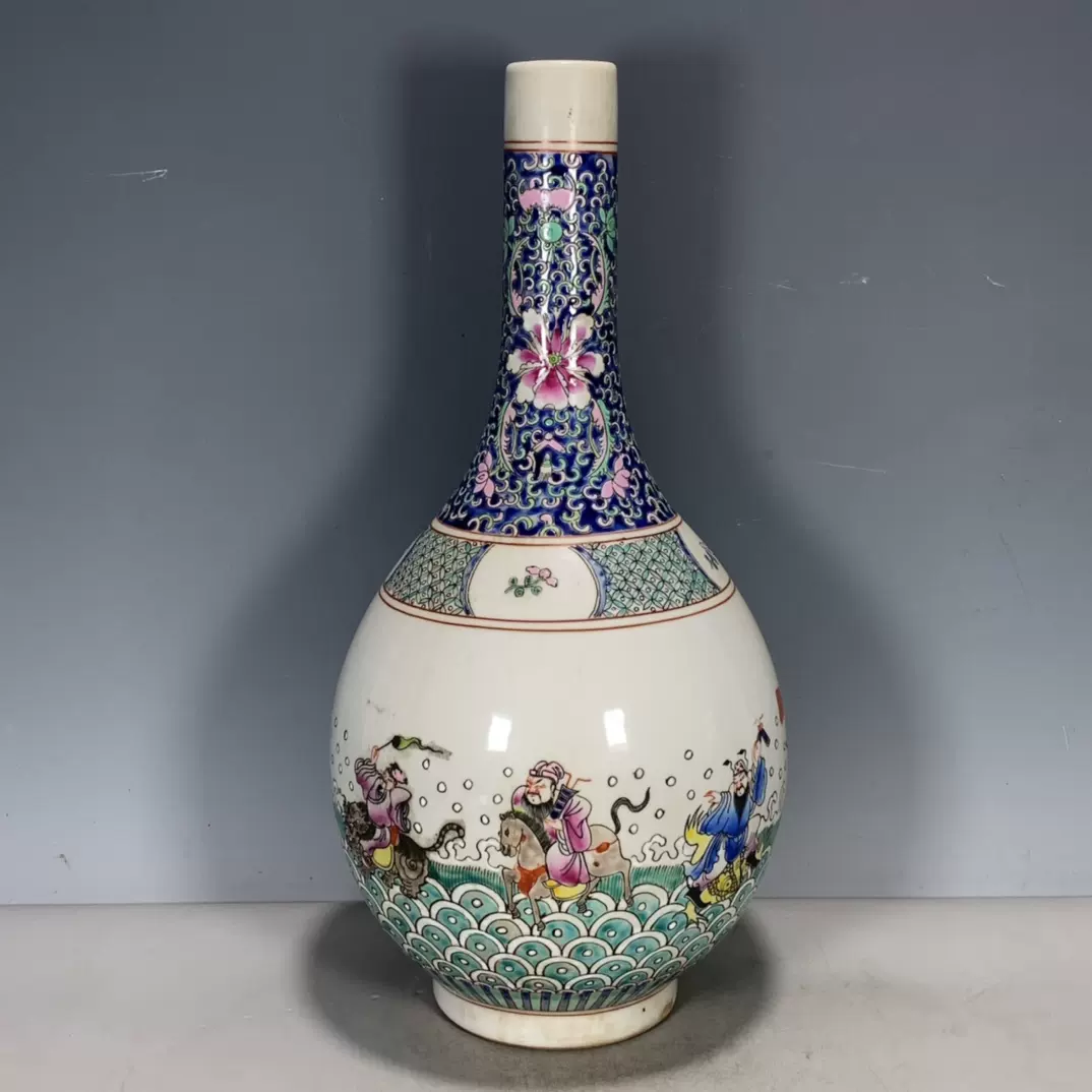 古玩瓷器收藏大清康熙年制粉彩八仙过海花瓶中式客厅玄关摆件-Taobao