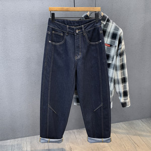 
Counter high-end topstitch design retro original color jeans men's spring and autumn versatile American loose straight pants