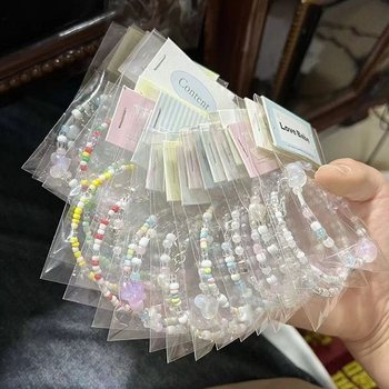 Original necklace transparent beads handmade ins black pink stars reflective macaron children's fun color beads ins style