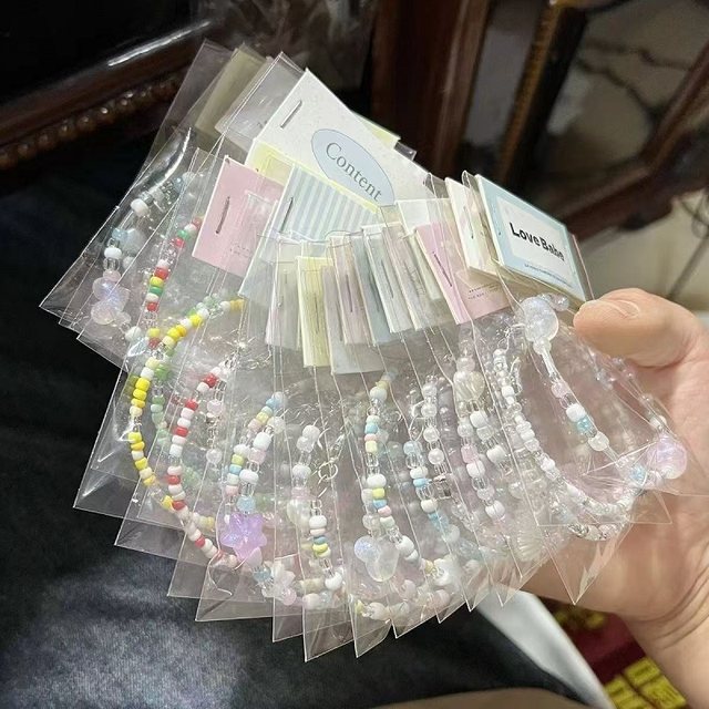 Original necklace transparent beads handmade ins black pink stars reflective macaron children's fun color beads ins style