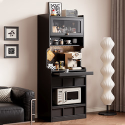 Solid Wood Ultra-Narrow Sideboard for Small Apartments, Integrated High Cabinet with Microwave Oven, Home Kitchen and Living Room Wall-Side Cabinet, Tea Cabinet