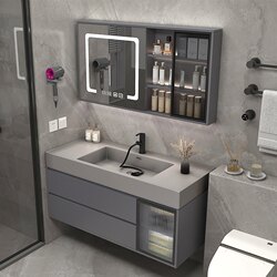 Light Luxury Bathroom Cabinet, Modern Minimalist Bathroom Rock Integrated Basin Washbasin Cabinet Combination, Washstand Mirror Cabinet Set