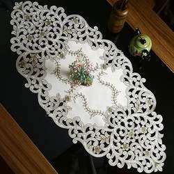 Chinese-style European fabric embroidered tablecloth coffee table oval table runner table mat hollow cover towel dining table decoration solid wood table runner