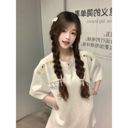 American-Style Trendy Brand Letter Embroidery College Style Short-Sleeve T-Shirt for Women, Summer Heavyweight Casual Loose American High Street Top