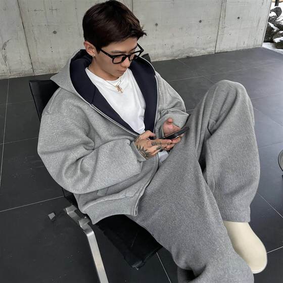 
Autumn and winter thick heavy coat versatile casual sweatshirt zipper short hooded cardigan silhouette loose handsome top