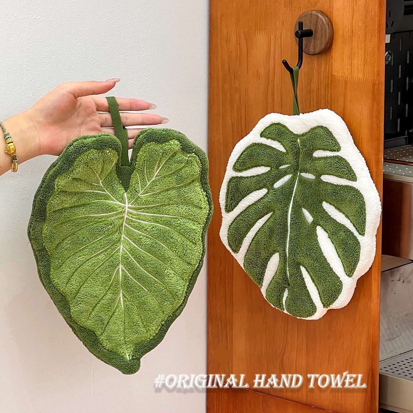 Полотенце для рук Monstera — подвесное, коралловое, бархатное