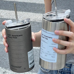 High-Quality ins Stainless Steel Insulated Coffee Cup, Portable Stainless Steel Travel Mug with Straw
