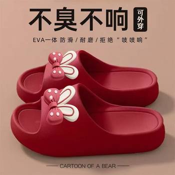 2025 new home soft sole red sandals non-slip outside wear bow slippers for women's home sandals