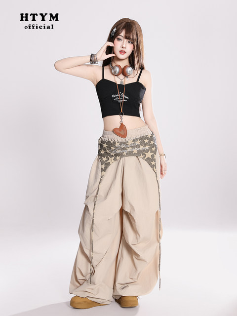 HTYM hot girl with a suspender vest with a high street embroidery French backless outer wear a sleeveless top