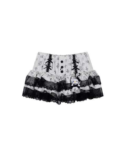 HTYM American retro lace spliced ​​cake skirt for women in summer new high-waisted slimming A-line skirt strap pendant