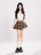 HTYM retro contrasting color design mesh plaided skirt for women with high waist slim A-line pleated skirt
