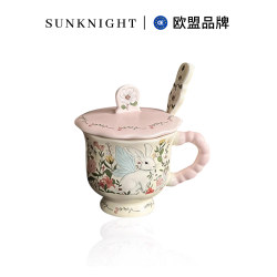 Sunknight Eu Brand Cartoon Flower Rabbit Mug Ceramic Cup with Lid and Spoon Coffee Water Cup