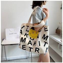 Canvas Bag Large Capacity Durable Supermarket Shopping Bag Canvas 2025 New Model Printed Cartoon Tote Bag Women's Shoulder Bag
