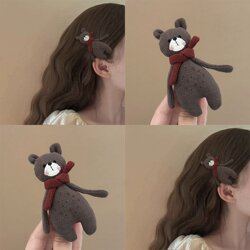 Autumn and Winter Fabric Cartoon Bear Cute Hairpin Side Clip 2026 New Niche Design Bangs Clip Hair Accessory
