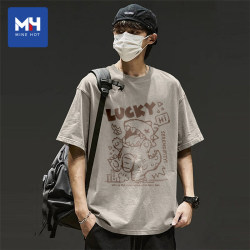 Tangshi Group Mh Short-Sleeved T-Shirt for Men, New Summer Style, Men's Pure Cotton Half-Sleeve, Youth Hong Kong Style Regular Shoulder T-Shirt D