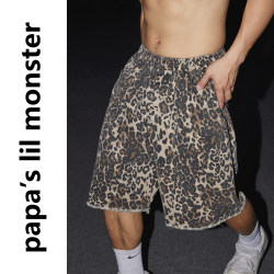 PAPASLILMONSTER American retro leopard print niche straight six-point pants men's summer loose casual shorts