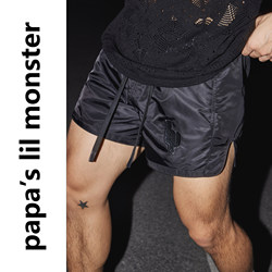 PAPASLILMONSTER satin gloss American casual sports loose straight shorts for men