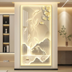 Nine Fishes Painting for Entrance Hallway Decoration, Light Luxury Led Light Golden Landscape Hanging Painting, High-End Corridor Aisle Wall Art