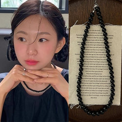 Fever Same Style Black Agate Beaded Necklace Niche Design High-End Clavicle Chain ins Korean Version Light Luxury Women's Accessories