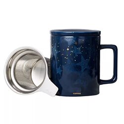 Xinghui Mug Blue Ceramic Cup Coffee Cup for Men and Women Couples with Lid and Spoon Nordic ins Tea Cup 