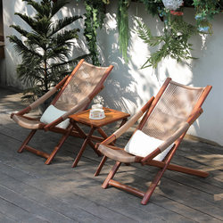 Meiqi Recliner Balcony Home Leisure Lazy Woven Rattan Folding Chair Courtyard Table and Chair Outdoor Backrest Chair Nap Chair