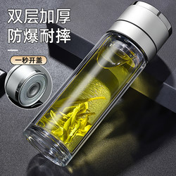 One-Touch Open Lid Car Glass Cup Explosion-Proof Water Cup 2025 New Model Men's Tea and Water Separation Cup Double-Layer High Borosilicate Cup