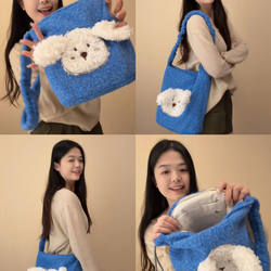 Crossbody Plush Puppy Bag 2026 New Autumn and Winter Zipper Commuter Shoulder Bag with Adjustable Shoulder Strap Furry Bag