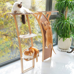 Cat Viewing Platform, Cat Climbing Frame with Suction Cups, Cat House, Cat Tree All-In-One Product, Large Solid Wood Cat Jumping Platform