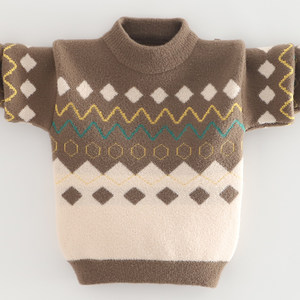 Boys sweater plush pullover autumn and winter 2025 new children's sweater thickened small and medium-sized children's fashionable base boy