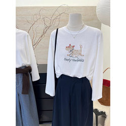 Early Autumn New Snowflake Cotton Regular Shoulder Long-Sleeve T-Shirt for Women, Korean Style, Fashionable, Casual, Loose, Plus-Size, Anti-Exposure Top